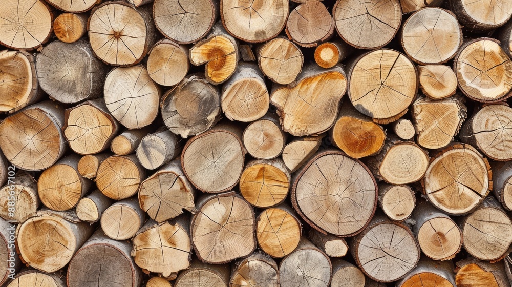 Background of chopped logs arranged on wooden pegs Background of chopped logs arranged on wooden pegs