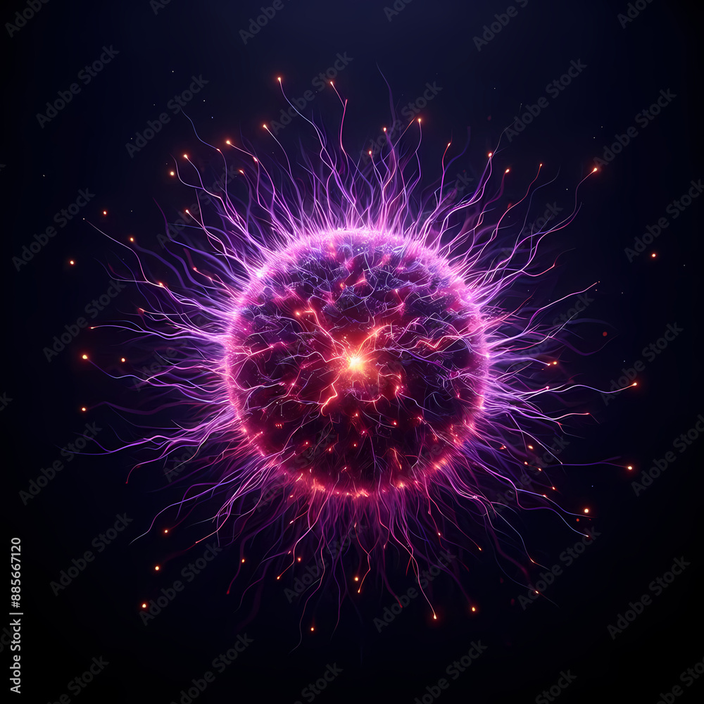 Fototapeta premium ball of electricity at the center of a pitch-black background png 
