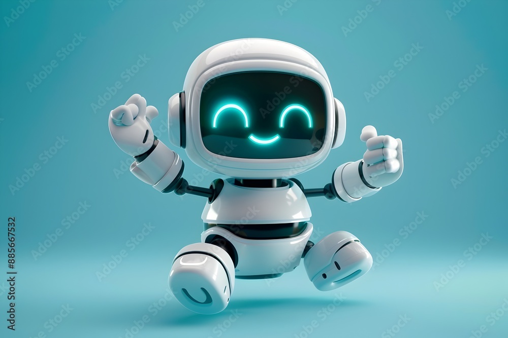 Playful 3D Robot Logo with Rounded Edges and Minimalist Design Playful 3D Robot Logo with Rounded Edges and Minimalist Design