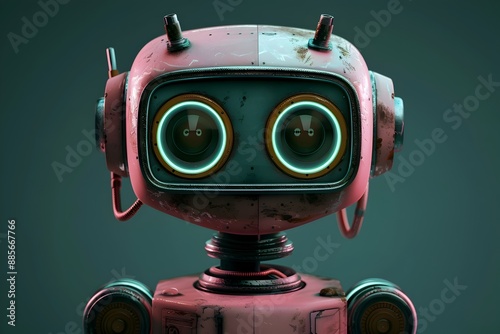 Retro Futuristic Cute 3D Robot Logo with Vintage and Modern Mix photo