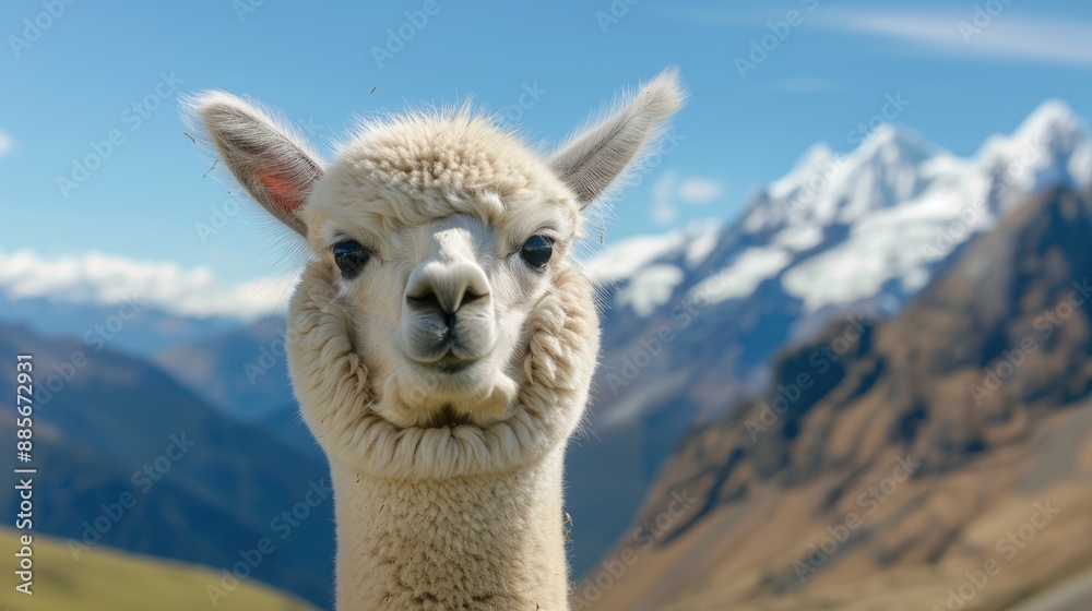 Obraz premium majestic alpaca standing proudly with the Andes Mountains in the background