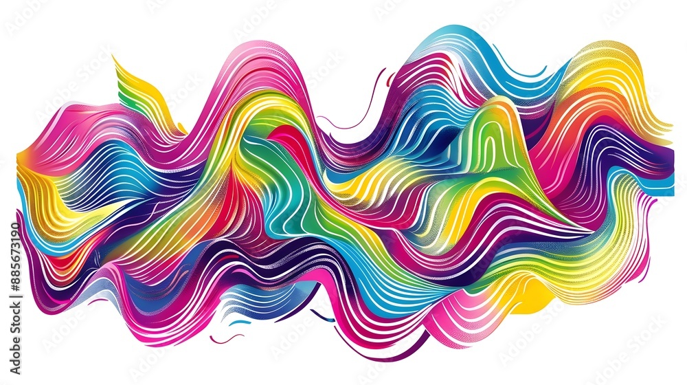 Obraz premium Vibrant Abstract Wavy Lines Suitable for Sticker and Shirt Designs on White Background