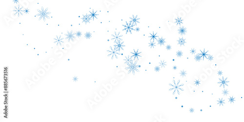 Snowflakes. Snow, snowfall. Falling scattered blue snowflakes on a white background.