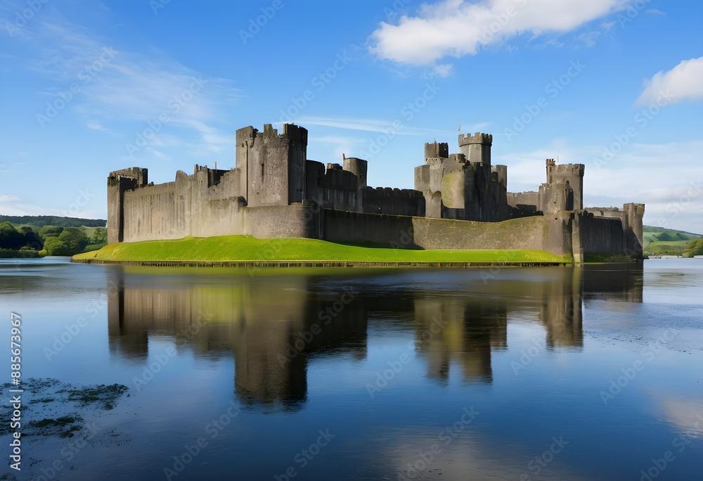 A view of Caerphilly Castle in South Wales in the UK A view of Caerphilly Castle in South Wales in the UK