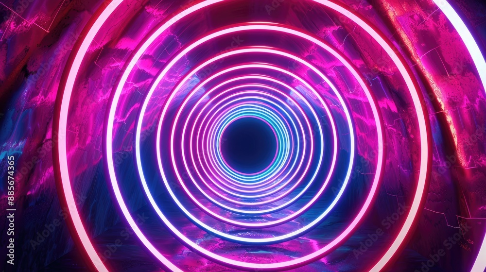 A stunning neon wave artwork depicting concentric circles of radiant, intersecting lines that evoke a sense of continuous, flowing energy. A stunning neon wave artwork depicting concentric circles of radiant, intersecting lines that evoke a sense of continuous, flowing energy.