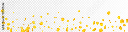 Korean won coins falling. Scattered gold WON