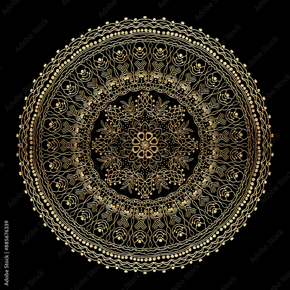 an intricate gold mandala design set against a black background, perfect for elegant and luxury golden vintage design projects. an intricate gold mandala design set against a black background, perfect for elegant and luxury golden vintage design projects.