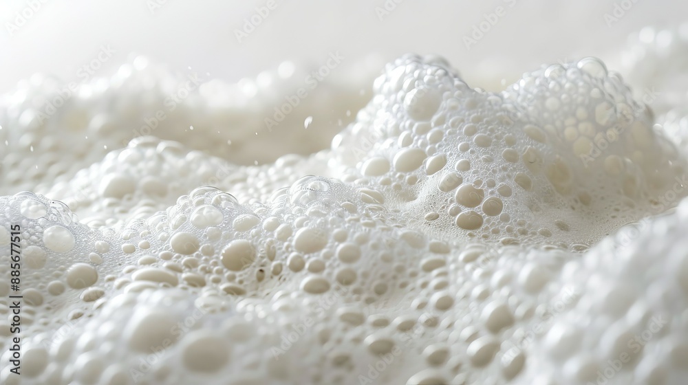 White foamy texture close up. Abstract texture of white foam bubbles close up with a soft, gentle look. White foamy texture close up. Abstract texture of white foam bubbles close up with a soft, gentle look.