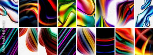 Collection of abstract background with waves, colorful shapes and 3d shadow effect. Vector Illustration For Wallpaper, Banner, Background, Card, Book Illustration, landing page