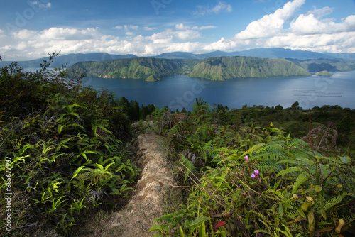 High angle view of a Toba lake from a  scenic viewpoint photo