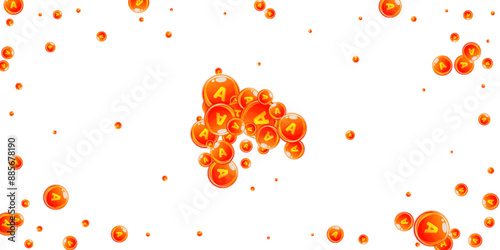 Vitamin A round capsules scattered randomly.