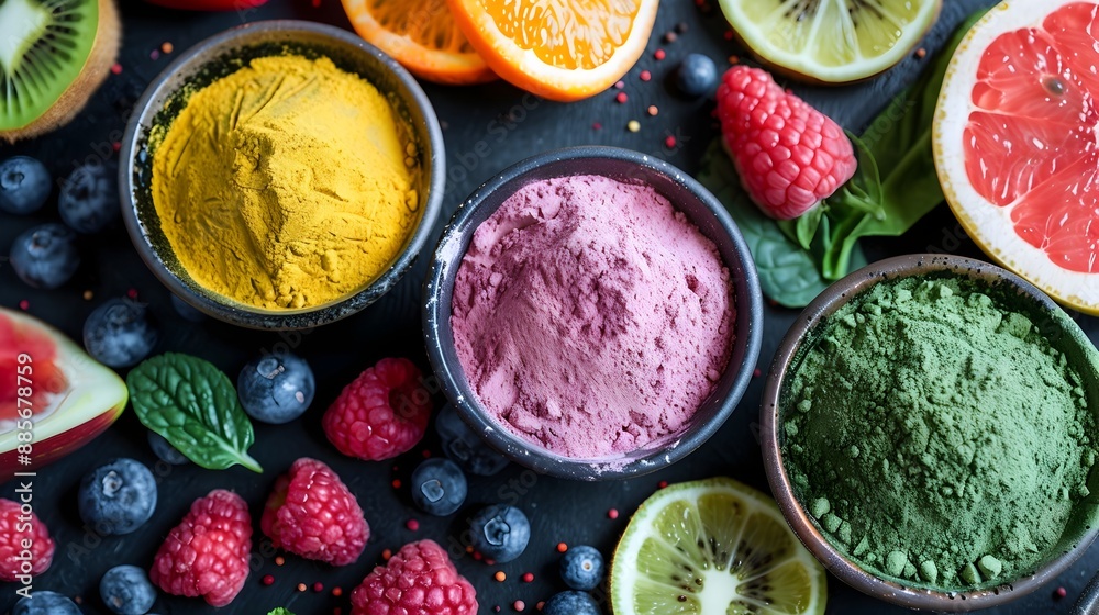 Vibrant Superfood Powders in Eco Friendly Packaging for Healthy Nutrition and Wellness Vibrant Superfood Powders in Eco Friendly Packaging for Healthy Nutrition and Wellness