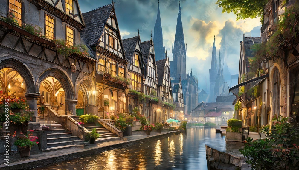 Fototapeta premium city centre in Europe, ai generated 