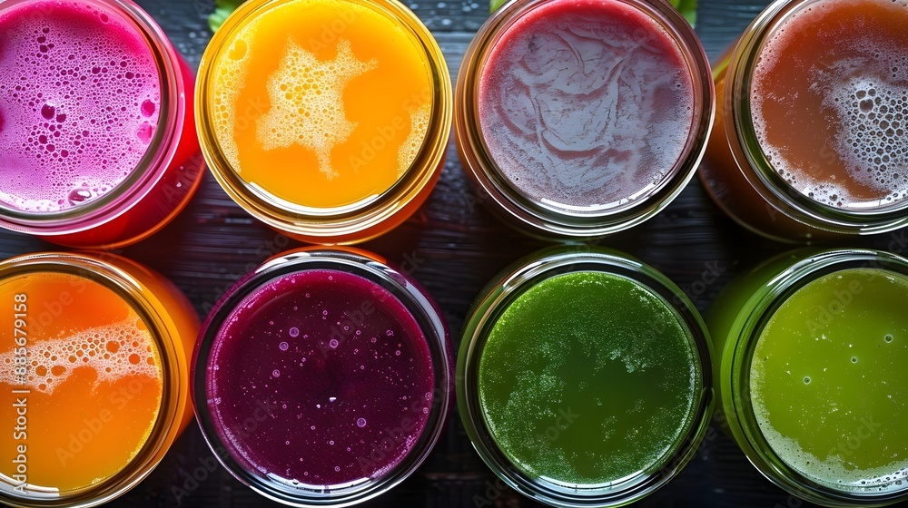 Vibrant Vegetable Extract Juices in Transparent Glasses Showcasing Healthy Beverage Ingredients and Nutrition Vibrant Vegetable Extract Juices in Transparent Glasses Showcasing Healthy Beverage Ingredients and Nutrition