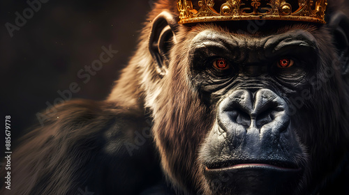 Portrait of king kong gorilla with a crown on head