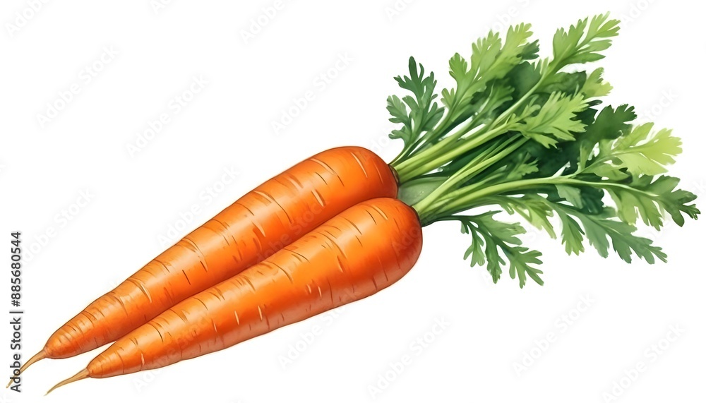 Two Carrots with green leafy top Hand drawn illustration on white background AI Generated Two Carrots with green leafy top Hand drawn illustration on white background AI Generated