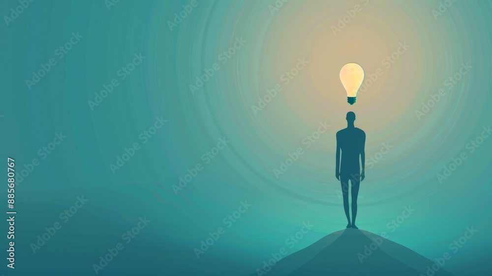Person lightbulb inspiration concept. A silhouette of a person standing with a glowing lightbulb above their head, symbolizing a new idea or inspiration. Person lightbulb inspiration concept. A silhouette of a person standing with a glowing lightbulb above their head, symbolizing a new idea or inspiration.