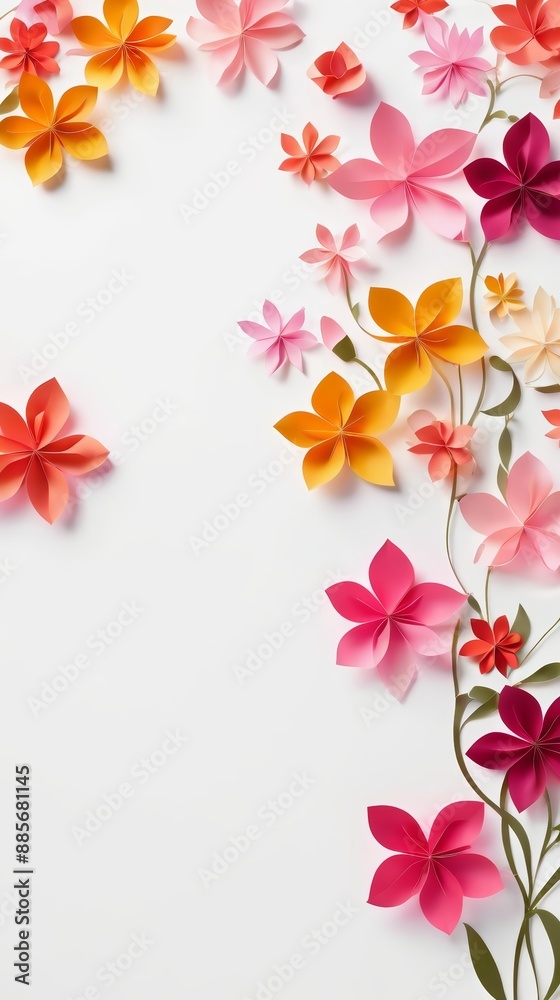 Colorful Paper Flowers on White Background Colorful Paper Flowers on White Background