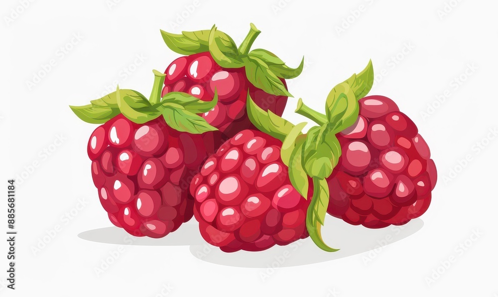 A close up of a bunch of raspberries with a leaf on top.