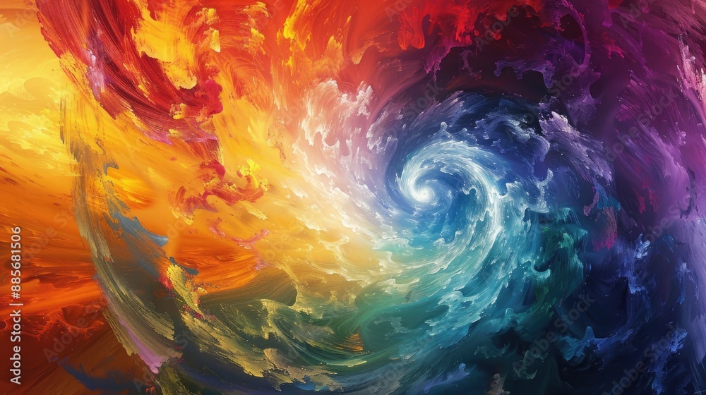 A vibrant abstract painting depicting a swirling vortex of colors, blending seamlessly into a fantastical, dreamlike landscape. A vibrant abstract painting depicting a swirling vortex of colors, blending seamlessly into a fantastical, dreamlike landscape.