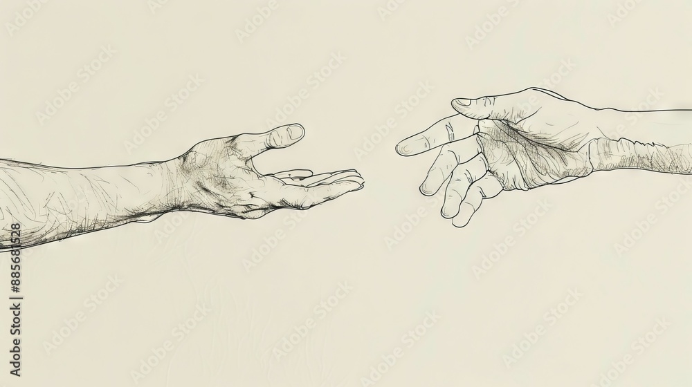 custom made wallpaper toronto digitalReaching out hand sketch. Black and white drawing of two outstretched hands, symbolizing connection or offering help.