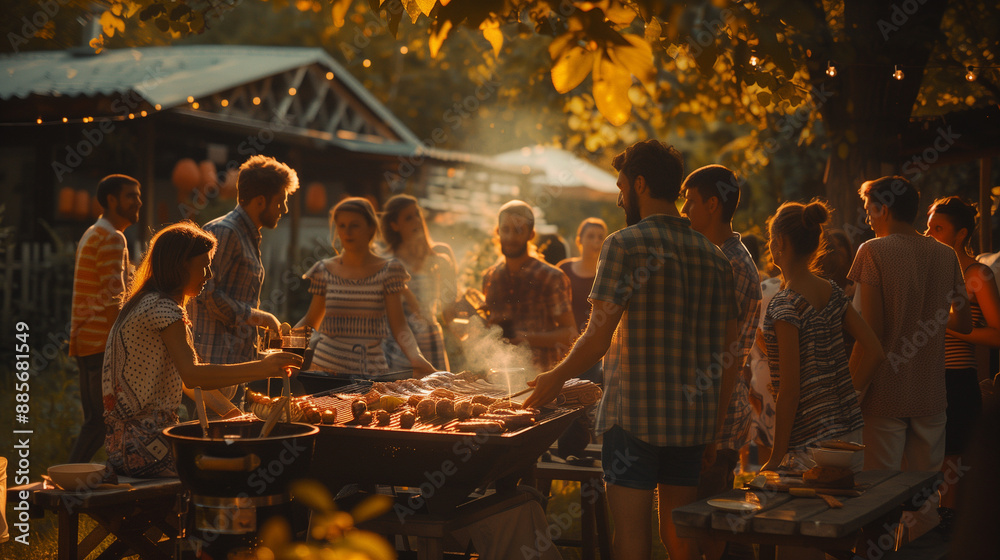 people gathered around the bbq people gathered around the bbq