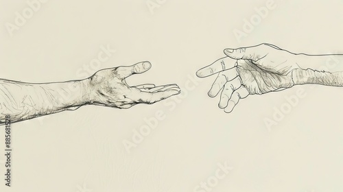 Wallpaper Mural Reaching out hand sketch. Black and white drawing of two outstretched hands, symbolizing connection or offering help. Torontodigital.ca