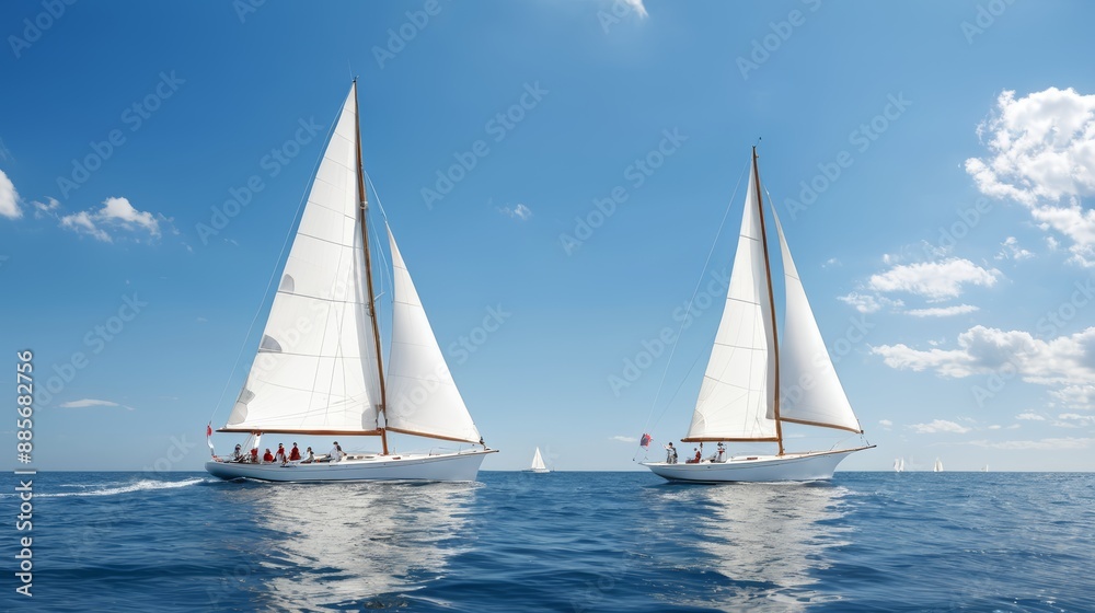 Two Sailboats Sailing in the Ocean on a Sunny Day Two Sailboats Sailing in the Ocean on a Sunny Day