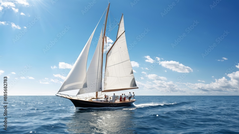 Sailboat With White Sails in the Ocean Sailboat With White Sails in the Ocean