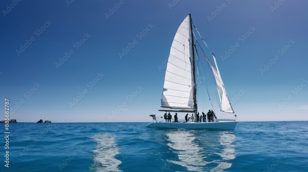 Obraz premium People on a Sailboat in the Ocean