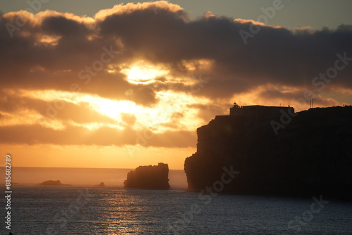 Sunset at the Cliff Edge of Nazaré, Portugal