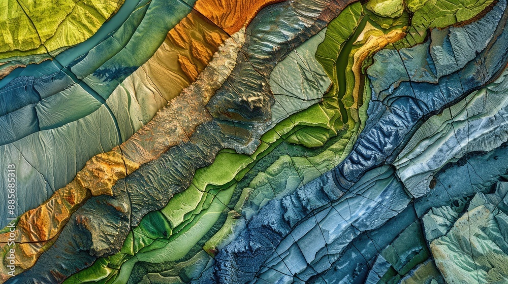 A visually captivating abstract collage of Earth textures such as rocky shores, verdant valleys, and flowing rivers, interwoven into a harmonious and colorful background. A visually captivating abstract collage of Earth textures such as rocky shores, verdant valleys, and flowing rivers, interwoven into a harmonious and colorful background.