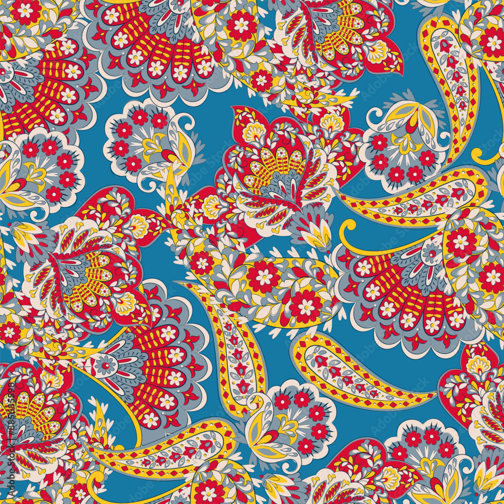 Fototapeta premium Vector Batik ornament. Ethnic Paisley Floral seamless pattern.