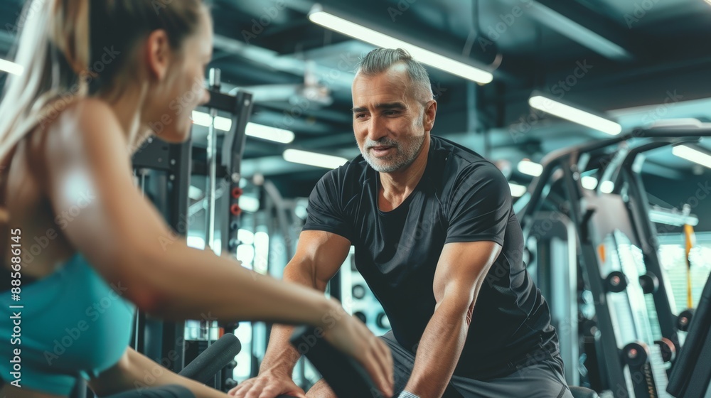 Personal Training Session in Gym: Diabetic Client Strength Training with Supportive Coach Personal Training Session in Gym: Diabetic Client Strength Training with Supportive Coach