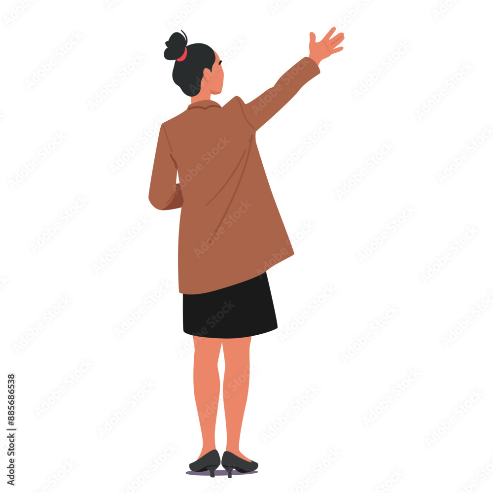 Businesswoman Wearing A Brown Jacket And Black Skirt, Pointing Upwards. Image Represents Concepts Like Direction Businesswoman Wearing A Brown Jacket And Black Skirt, Pointing Upwards. Image Represents Concepts Like Direction