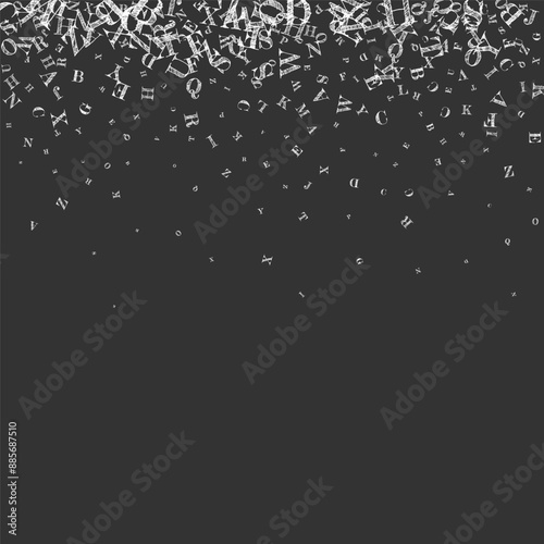 Flying latin letters. White chalk  scattered