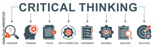 Critical Thinking Banner web icon: Vector Icon Illustration Concept for Analyzing Fact