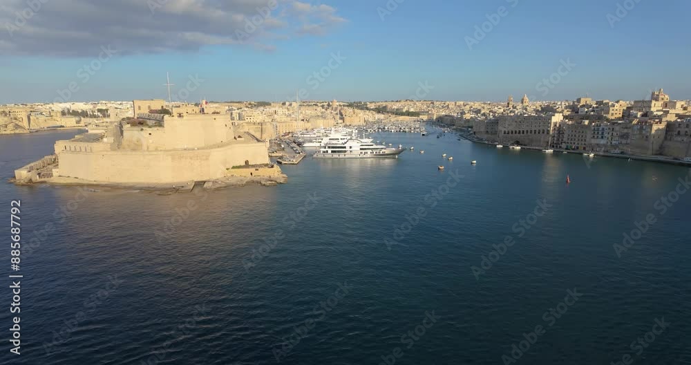 Time-lapse video of the castle and the marina of Valetta taken from a cruise ship during departure Time-lapse video of the castle and the marina of Valetta taken from a cruise ship during departure