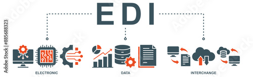 EDI Banner web : Vector Icon Illustration Concept for Electronic Data Interchange of Business Documents in Standard Format