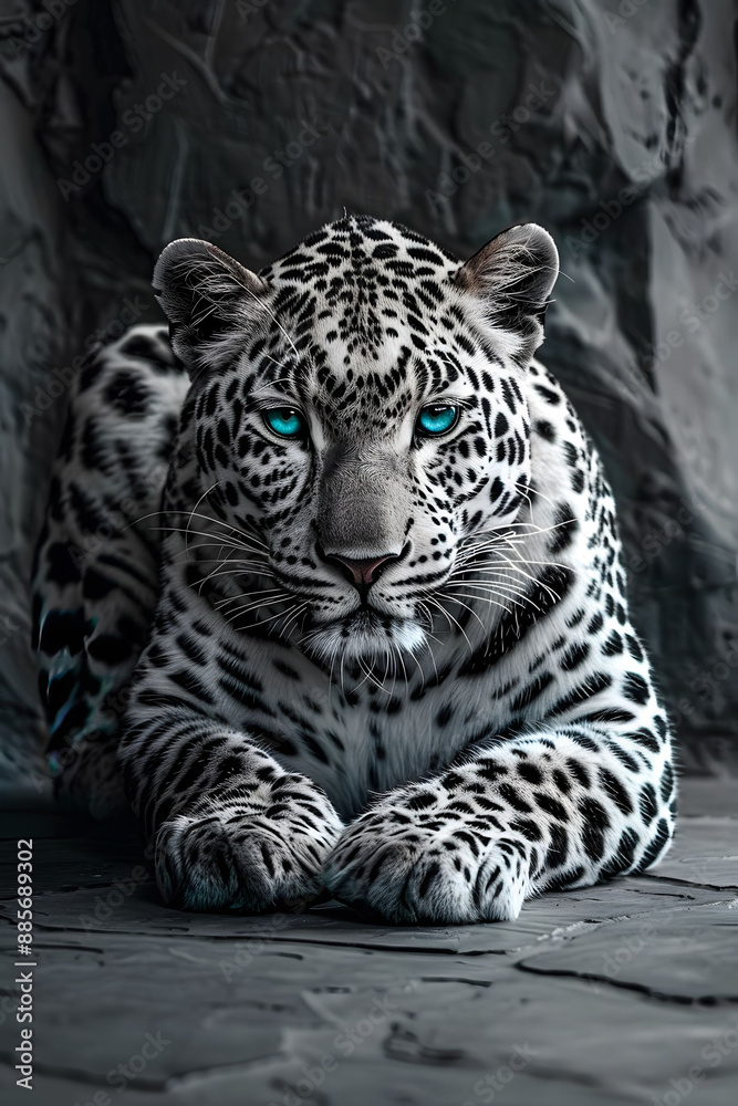 Fototapeta premium Beautiful white leopard with blue eyes