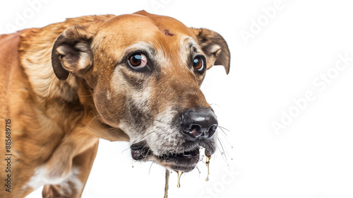 Rabid dog, animal with rabies, saliva from mouth, aggressive. Banner copy space