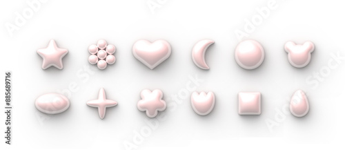 A set of pink pearls of different shapes. Beads icons. Decorative elements for design.