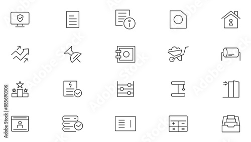 Reliability management line icon set. Core value, containing availability, maintainability, failure, risk, redundancy, goals, integrity, customer, and commitment outline icons collection.