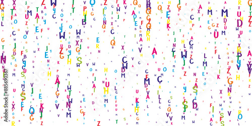 Flying latin letters. Colorful childish scattered
