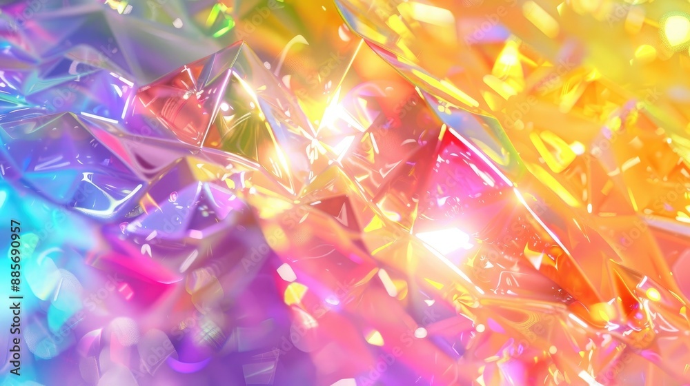 Abstract holographic rainbow crystal background, featuring a fantasy dreamy watery texture with vibrant colors, glare, and reflection,