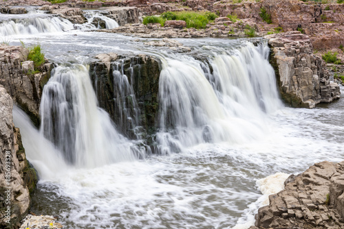 Sioux Falls waterfall flowing on a sunny day