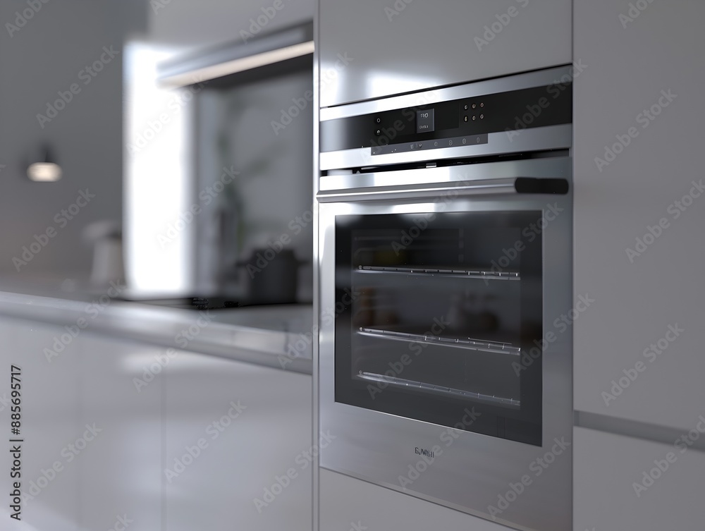 Minimalist Kitchen with Built-in Oven and Microwave,Home Interior 3D Render Minimalist Kitchen with Built-in Oven and Microwave,Home Interior 3D Render