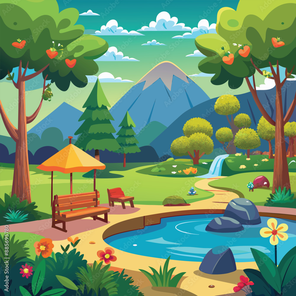 Obraz premium Cartoon scene of nature park and forest