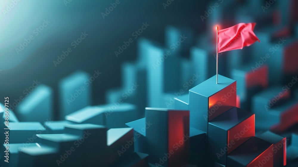 Illustrate the concept of growth through an image of upward steps leading towards a flag at the top, symbolizing achievement, progress, and success Illustrate the concept of growth through an image of upward steps leading towards a flag at the top, symbolizing achievement, progress, and success