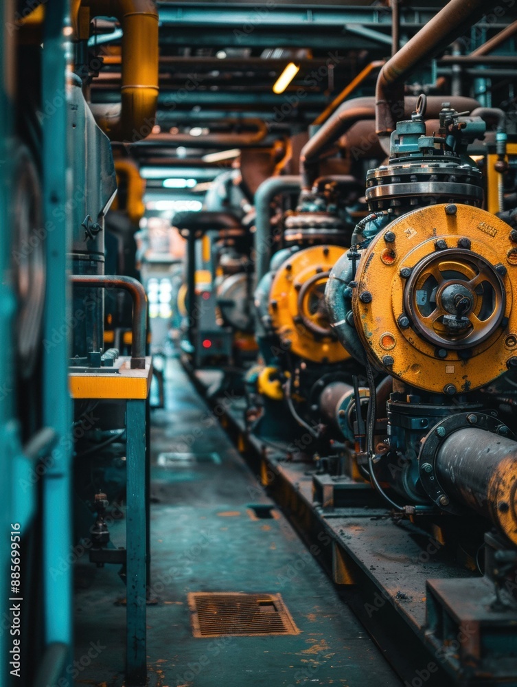 Fototapeta premium Close-up of a colorful industrial machine. AI.